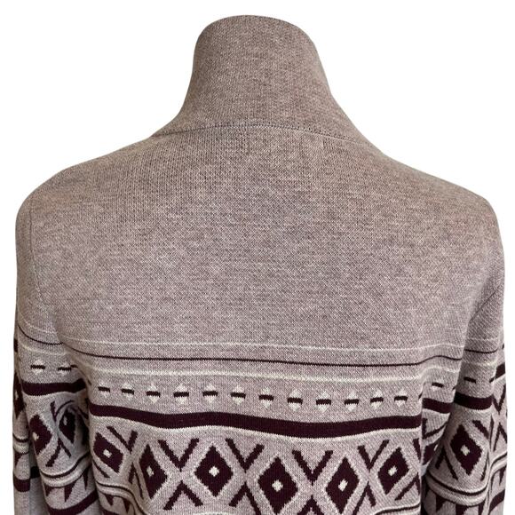 Cynthia Rowley Cardigan Sweater Women's Size Large Mauve Burgundy Aztec Nordic - Picture 6 of 8